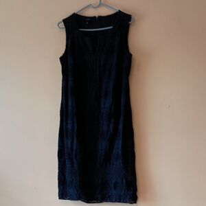 Talbots Navy Blue Sleeveless Midi Dress, Sz 6, With Eyelet & Embroidery Designs